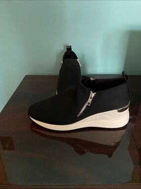 Mix No. 6 Black Slip-On Wedge Sneakers with White Platform